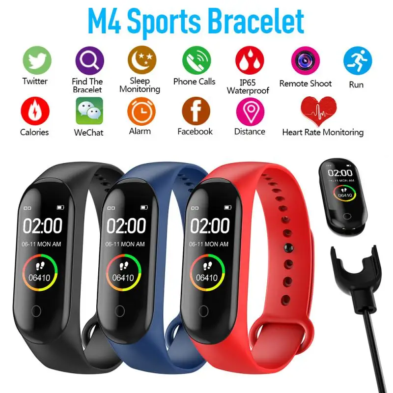 Спортивные Смарт-часы M4, IP67, водонепроницаемые, умные часы, кровяное давление, монитор сердечного ритма для женщин и мужчин, фитнес-браслет с зарядным устройством