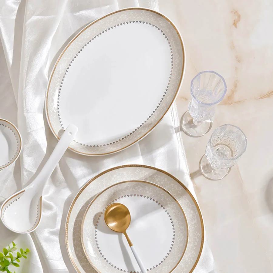 60 Heads ceramic tableware Dish Rice Bowl Salad Noodles Bowl Plate Dinnerware Sets Kitchen Soup Pot AshtrayTableware