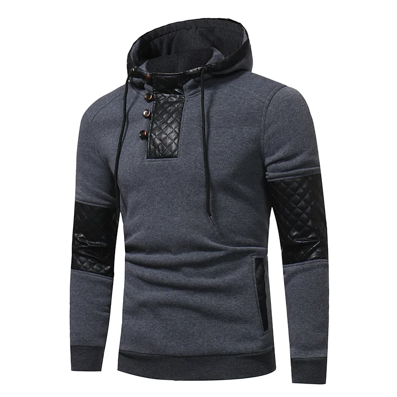 

New Plus Size Men's Fashion Leather Hoodie Outerwear Trendy Men's Slim Long-sleeved Harajuku Hoodie lounge wear