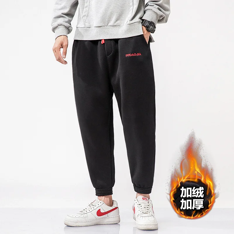 

Large Size 2019 Winter New of Origional Large Size Men's Embroidery Beam Leg Brushed And Thick Casual Sweatpants Trousers