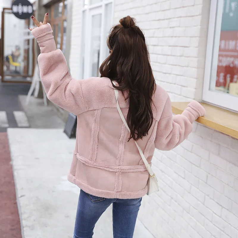 

2019 Autumn And Winter New Style Korean-style Casual Short Cotton-padded Clothes Versatile Loose-Fit Slimming Tops Lambs Wool Co