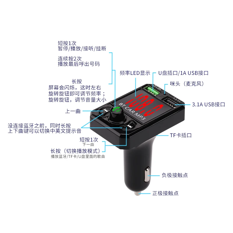В автомобиле Bluetooth Hands Free MP3-плеер Телефон на радио fm-передатчик A6