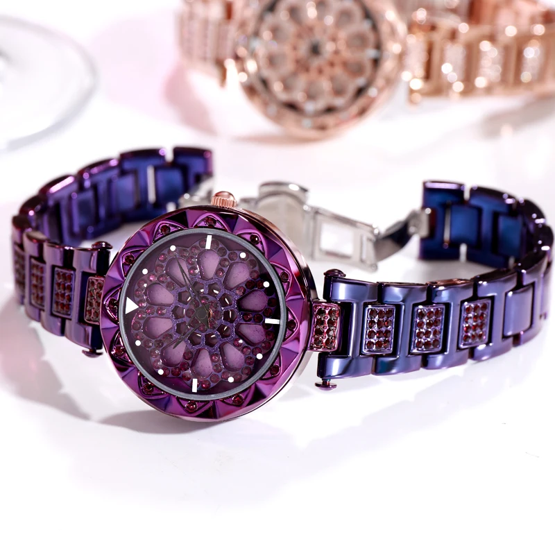 KINGNUOS New high-end fashion stainless steel steel band watch rotatable dial waterproof women's bracelet watch