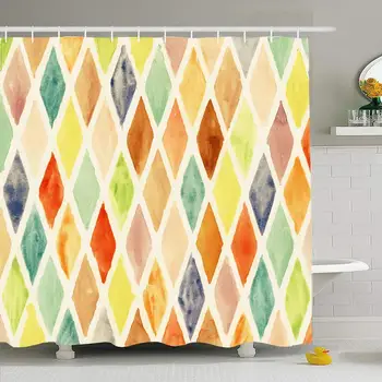 

Shower Curtain Set with Hooks 66x72 Watercolor Shape Year Paper Creative Abstract Texture Diamond Graphic Pastel Textures Grain