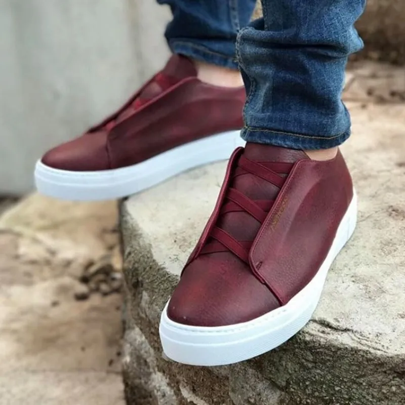 Chekich Men Casual Shoes for Men Sport High Sole Shoes Lace-up Men Sneakers Shoes Comfortable Flexible Fashion Style Leather Wedding Classic Shoes Breathable Walking Running Sneakers Tenis Zapatillas Hombre CH013