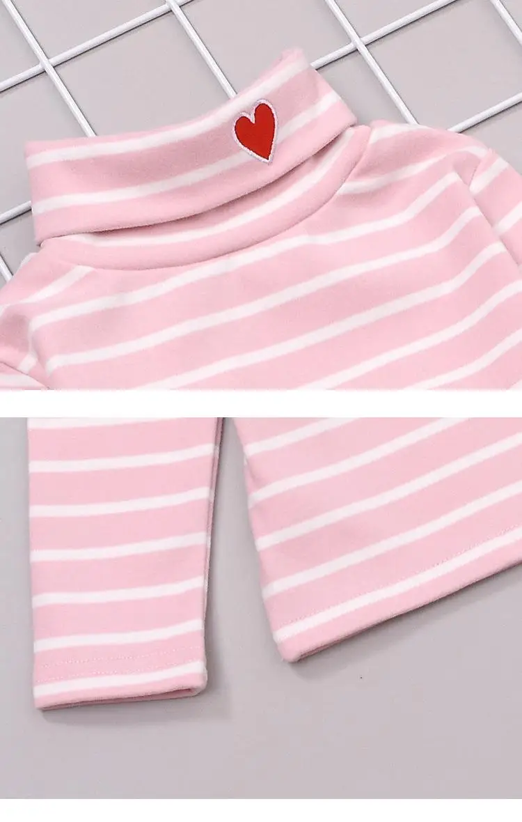 Kids Long Sleeve T-shirts Girls Autumn Bottoming Shirts Pink Striped Tshirt Turtleneck Tops for Teenage School Girl Clothes