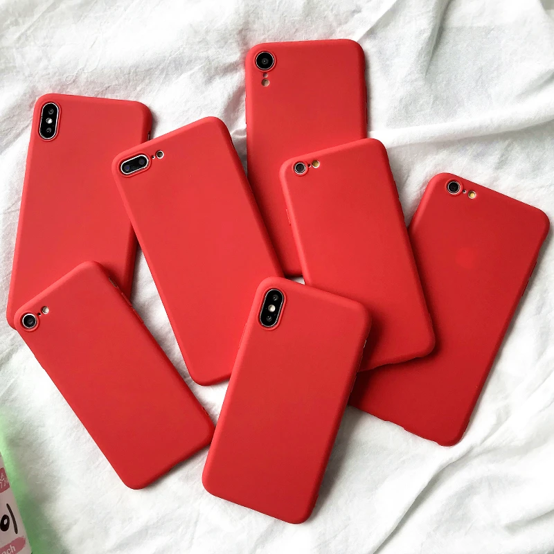 iphone xr waterproof case Red Matte Phone Case For iphone 12 13 11 Pro XS Max XR X 8 7 6S 6 Plus SE 2020 Silicone Cases Solid Color Soft TPU Back Cover iphone xr wallet case