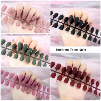 

24pcs Matte False Nails Colorful Ballerina Full Cover Fake Nail Finger Nail Tips Stiletto Coffin ABS Artificial Nail Tips