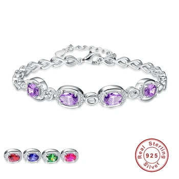 

Simple Elegant Women Created Garnet Emerald Tanzanite Oval Stone Bracelet 925 Sterling Silver Bracelet Female Jewelry