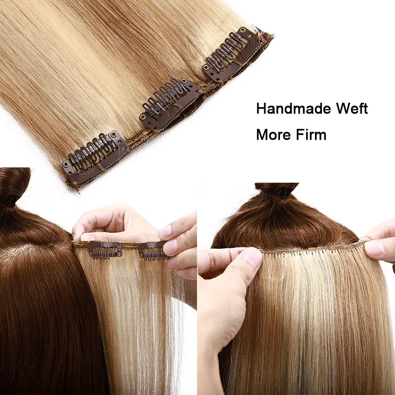 SEGO 12"-24" 55-80G Clip In Human Hair Extensions Non-Remy Blonde Hair 8Pc/Set Brazilian Hair Natural Straight Clip Ins