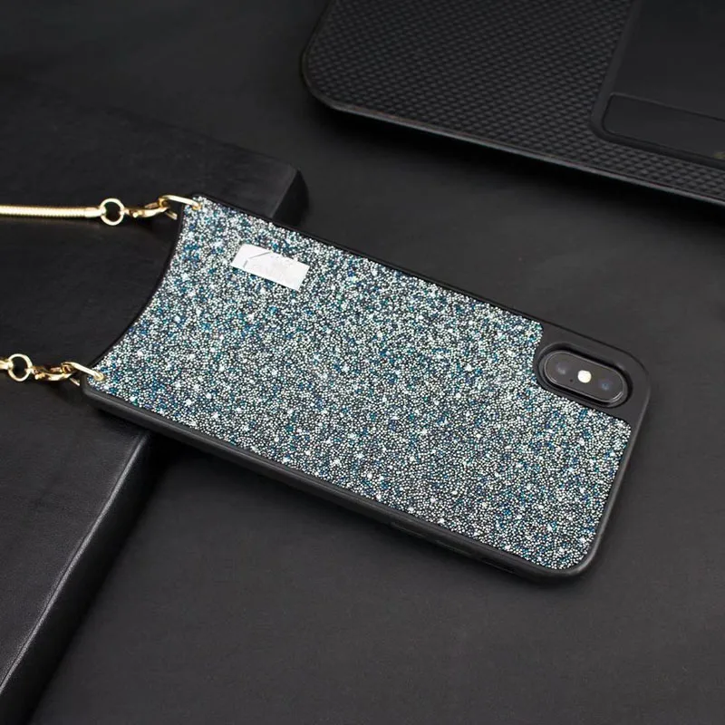 EKONEDA Роскошный чехол сверкающий с блестками для iPhone 11 Pro Max X XS чехол для Max XR для iPhone 7 6 6S 8 Plus жесткий чехол с шейной цепочкой