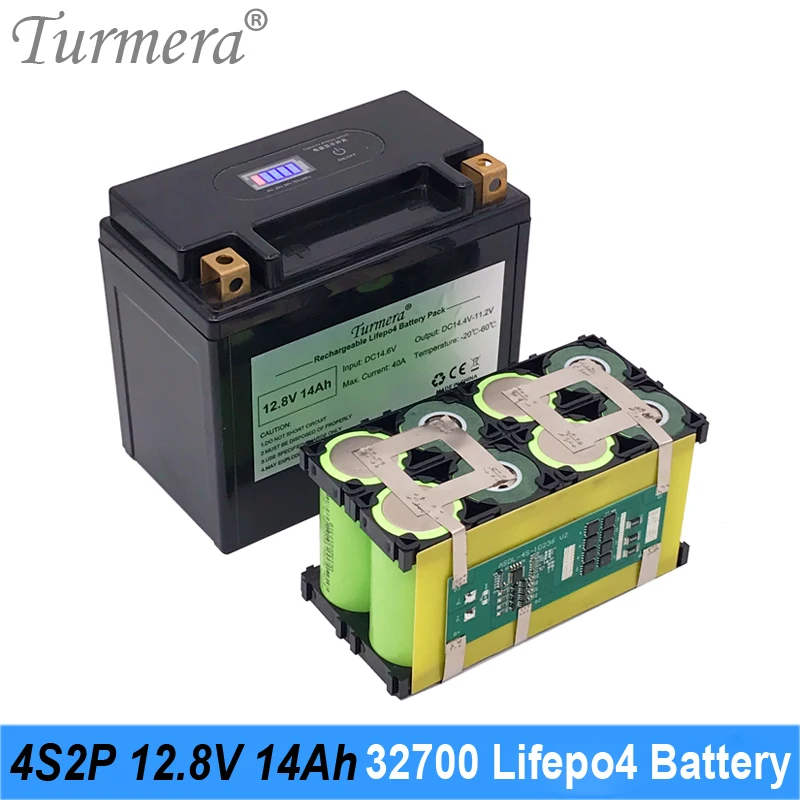 

Turmera 12.8V 14Ah 32700 Lifepo4 Battery with LCD 4S 40A Balance BMS for 12V Motorcycle and UPS Replace Lead Acid Batteries Use