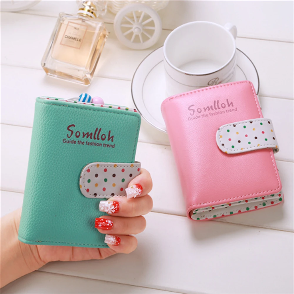 Billeteras de moda de colores caramelo para mujer, cartera pequeña de cuero de lunares cortos con cremallera, tarjetero para niña y Mujer