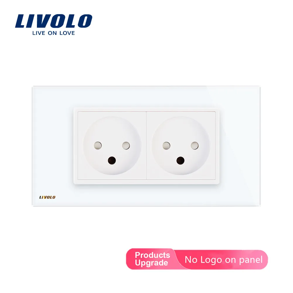 Kopen LIVOLO prise Dubbele Israël Power 16A outlet, Gehard Wit Zwart Glas Panel, AC 100 ~ 250 V, Siamesed Ontwerp, geen logo