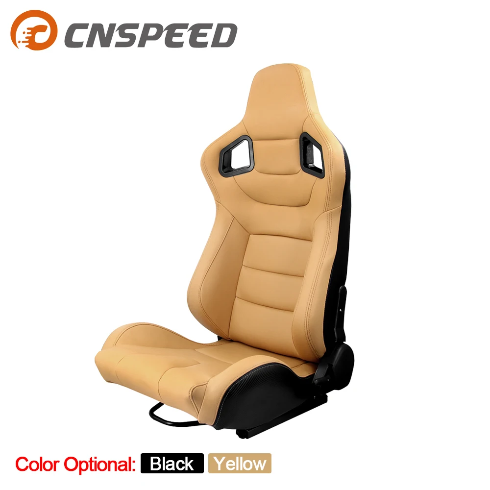 

2pcs Tan Black Racing Seats Sport Brown Pair Leather Car Reclinable Seats W/ 2 Slides