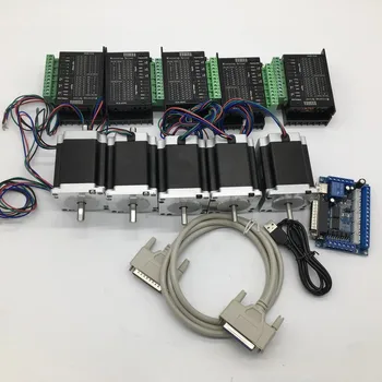 

5PCS Nema23 Stepper Motor Driver With mach3 Breakout Board kit 57*56mm 3A 1.2Nm 172Oz-in 6.35mm Shaft 5 Axis 2ph 4 Wires CNC