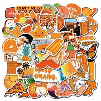 

50 Pcs Orange Cute Stickers Pack Waterproof Kids Stickers For Skateboard Laptop Suitcase Motorcycle Car Decal Toys