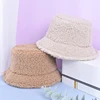 Winter Baby Girl Boy Bucket Hat Cute Lamb Wool Letter Kids Fisherman Hat Solid Flat Top Hats Children Outdoor Thick Warm Sun Cap ► Photo 3/6