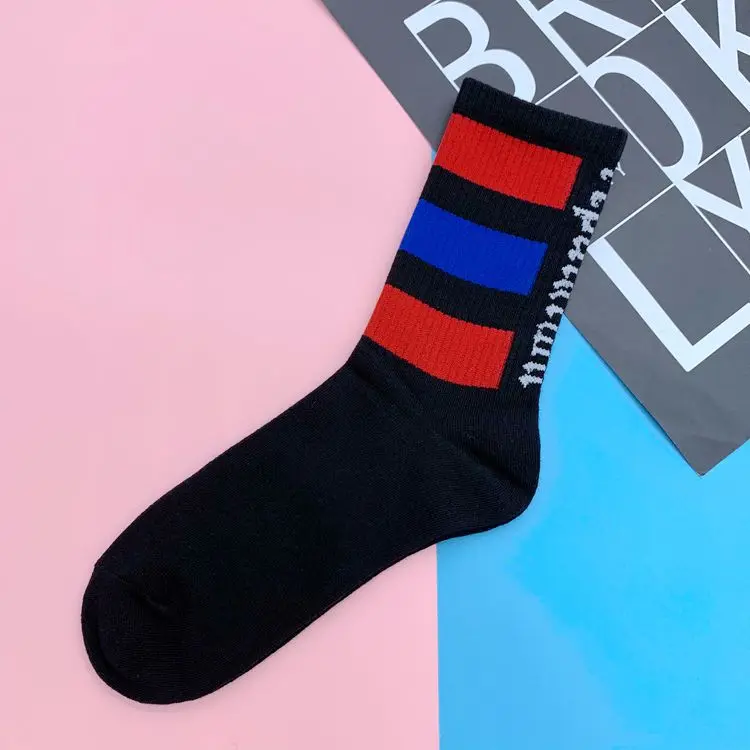 Black Three Bars Короткие носки до середины икры для взрослых; три полоски; русский язык; цвет красный, синий, белый, черный, желтый; трехцветные носки с национальным флагом - Цвет: Black Three Bars