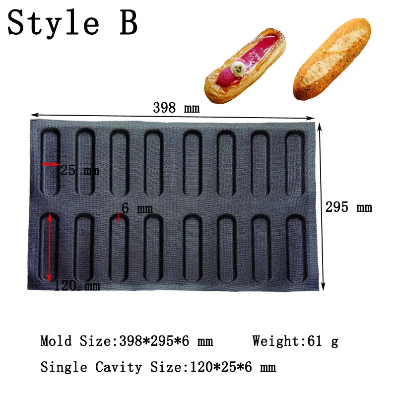 Style B Meibum, 3 вида, длинная буханка, багет, булочка, силиконовая форма для выпечки, Eclair, Печенье Хлеб, антипригарная форма, форма для выпечки из стекловолокна, лоток - Цвет: Style B