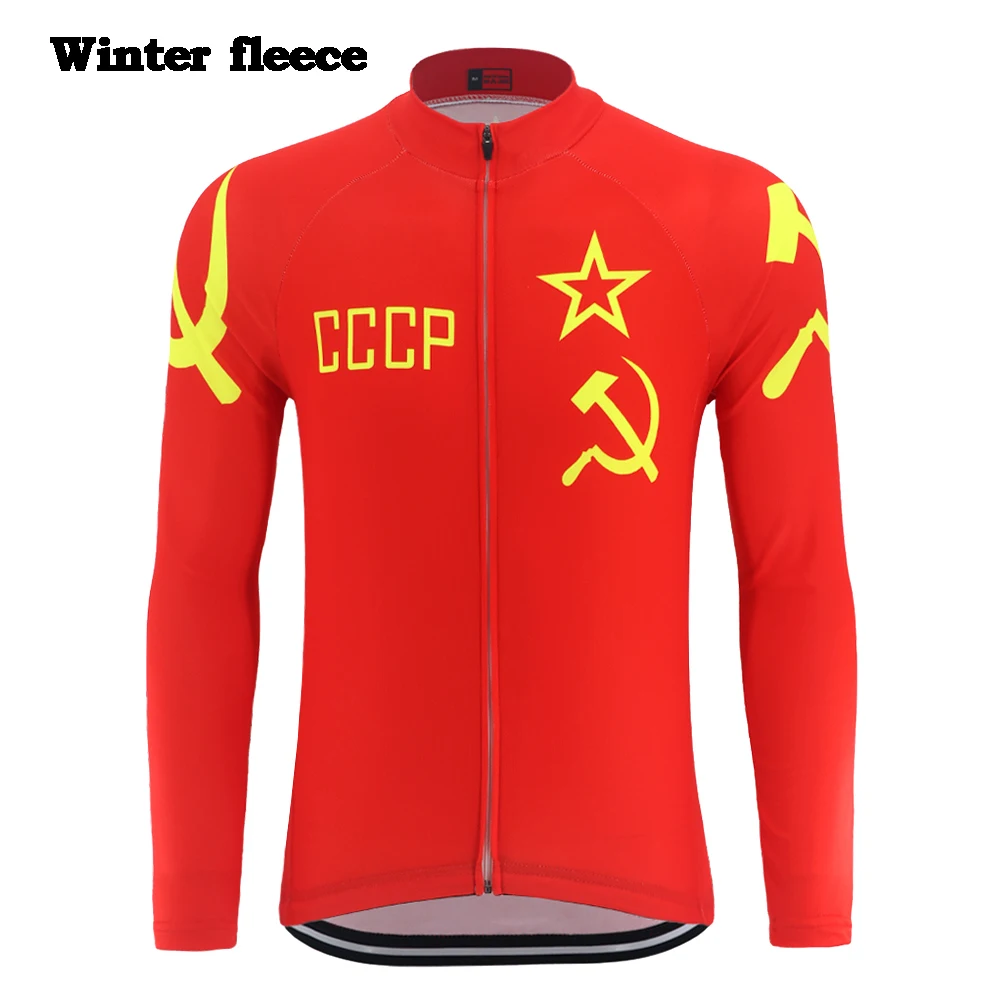 Winter Fleece CCCP Ретро велосипедная майка с длинным рукавом Топ Мужская Красная Зимняя флисовая одежда для горного велосипеда и осенняя тонкая велосипедная одежда - Цвет: Winter Fleece