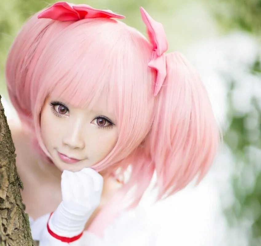 Аниме Puella Magi Madoka Magica Косплей Kaname косплей парик дымчатый розовый двойной конский
