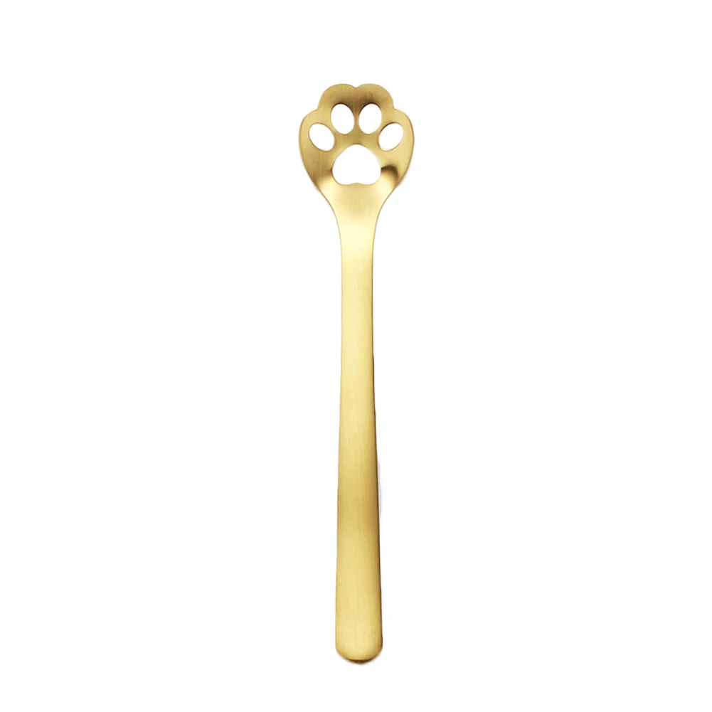 4pcs Stainless Steel Ins Cat-pad Coffee Spoons for Coffee Tea Dessert Mike X-Claw Spoons Tableware Coffeeware Christmas Gifts - Цвет: Hollow out Golden