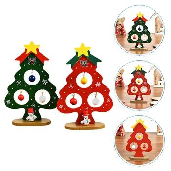 

2Pcs Christmas Tree Ornament Wooden Table Decor Kids DIY Puzzle Toy (Red Green)