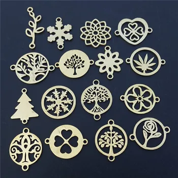 

Stainless Steel Diy Jewelry Making Findings Real Gold Plated Plant Life Of Tree Christmas Snowflake Lotus Leaf Clover Connectors