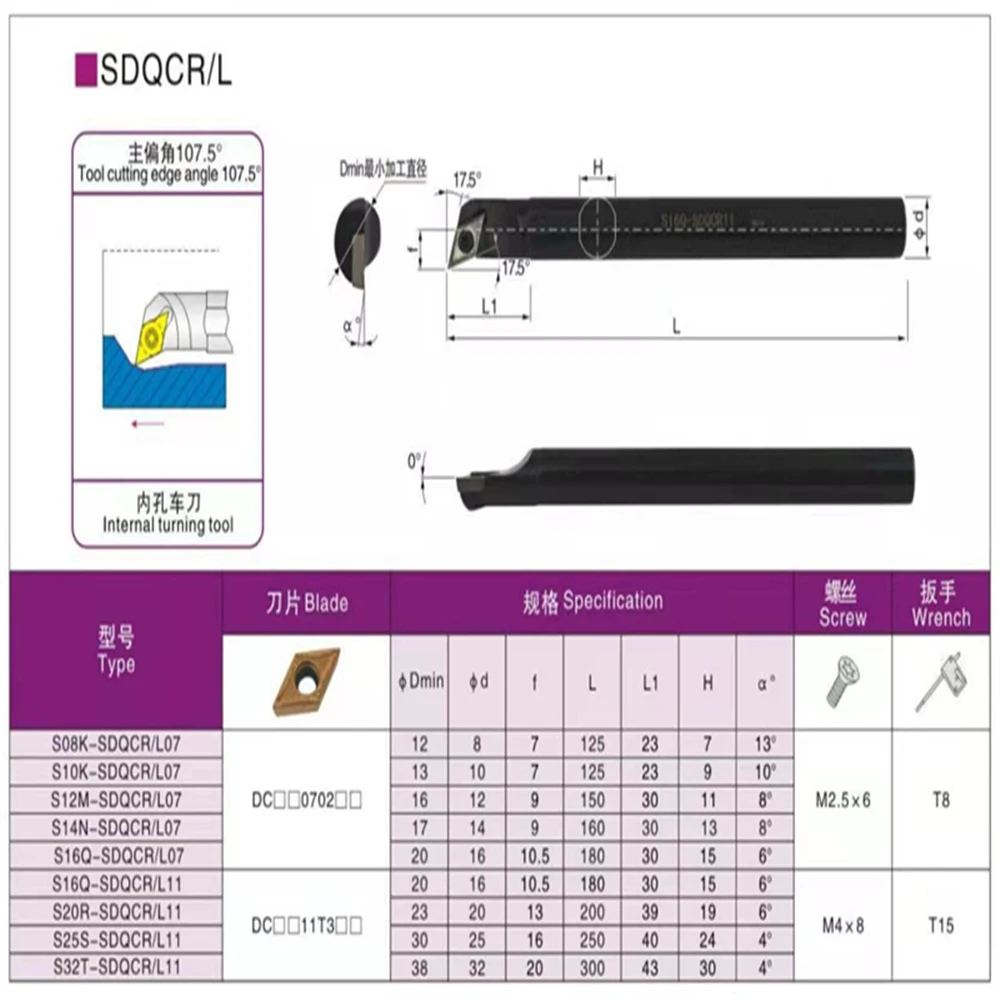 Lathe Tool 1PCS 8mm-32mm CNC Turning tool S08K-SDQCR07 S10K-SDQCR07 S12M-SDQCR07 S16Q-SDQCR11 S20R-SDQCR11 S25S-SDQCR11 S32T-SDQCR11