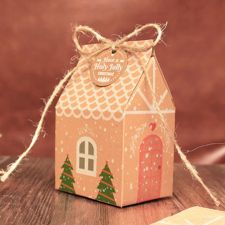 Kraft Paper Gift Box Merry Christmas House Shape Retro Paper Storage Box Xmas Party Decoration Desk Accessories 5 sets