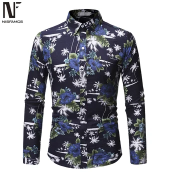 

Flowers Printed Men Shirt Business Man Casual Blouse Long Sleeve Party Clothes Turn-down Collar Shirts Big Size Tops Male Blusa
