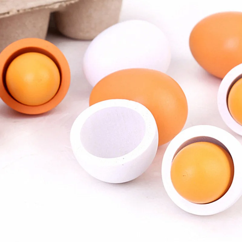 6pcs Wooden Fake Eggs Kitchen Toy Easter Egg Set Simulation Pretend Play for Kids Montessori Educational Food Toy for Child Gift 4