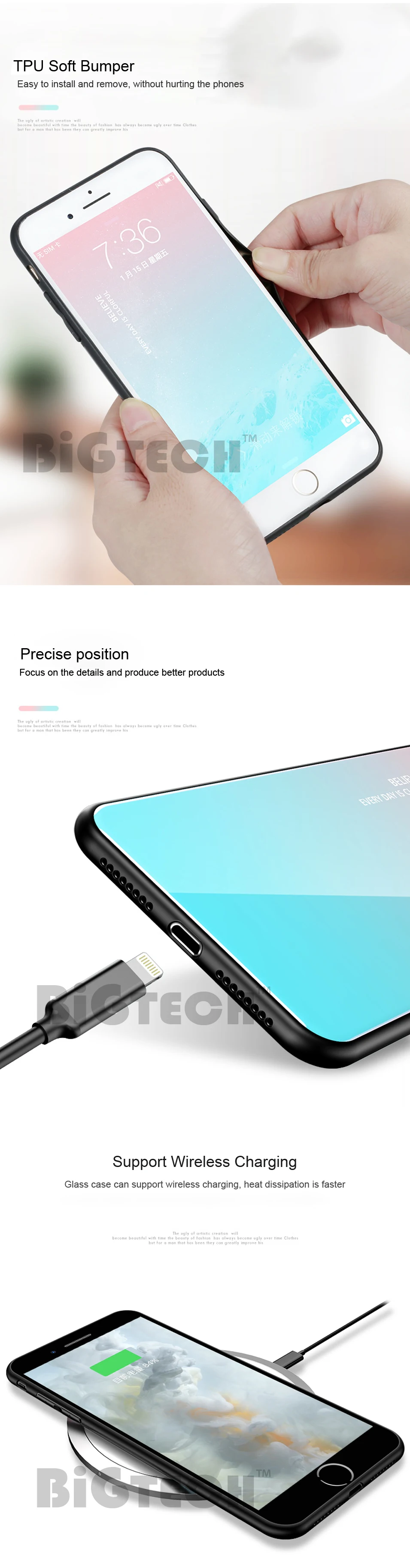 BiGTECH For iPhone XR Case Multicolour Glass Cover for iPhone 7 Plus i8 6s Plus Soft Edge Glass Case for iPhone XR XS Max Coque (9)