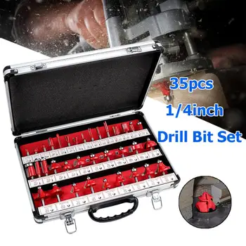 

35pcs/set 1/4in Handle Wood Router Bit Mill Engraving Trim Woodworking Milling Cutter Trimmer Adapter Engraving Cutting Tools