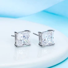 KLTE003 Модные мужские и женские квадрат Кристалл Натуральная 925 серебро 5 мм 6 мм 7 мм 8 мм 4 коготь принцессы Вырезать CZ Стад Серьги