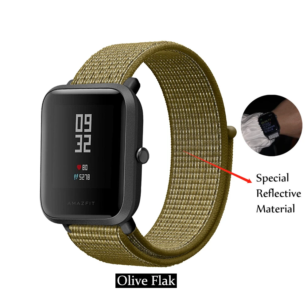Olive Flak GXV спортивный светоотражающий нейлоновый ремешок для Xiaomi Huami Amazfit Bip BIT Lite Молодежные умные часы браслет на запястье Amazfit ремешок для часов - Цвет: Olive Flak