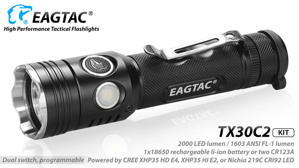 EAGTAC TX30C2 комплект 2000 люмен супер яркий светодиодный фонарик с рамкой 5 режимов программируемый 18650 CR123A индикатор уровня заряда батареи задний магнит