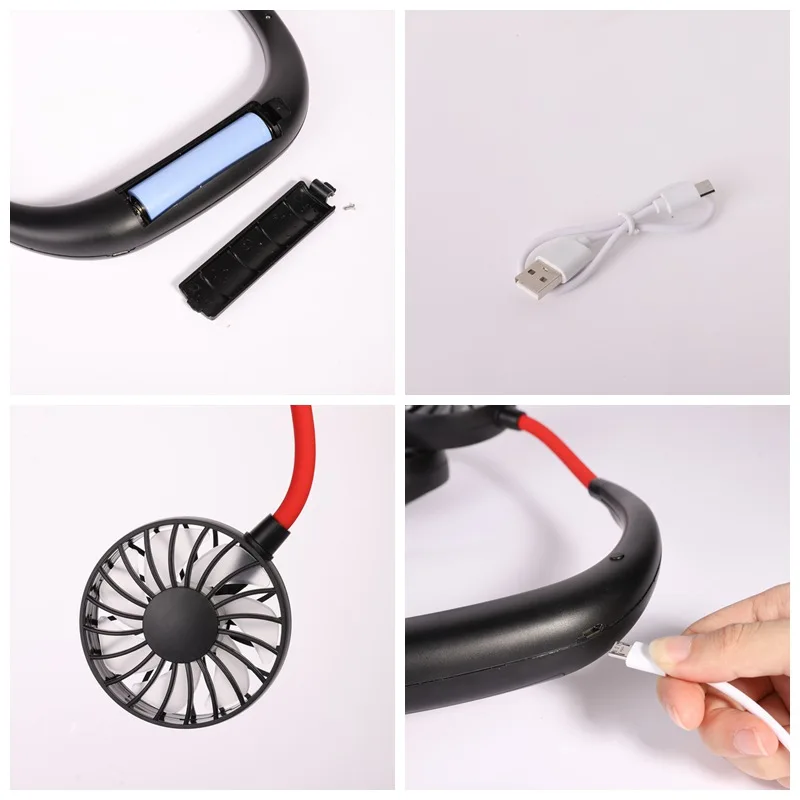 USB Перезаряжаемый переносной ручной вентилятор для шеи, персональные Мини-шейные двойные вентиляторы, 3 скорости, регулируемые Новые