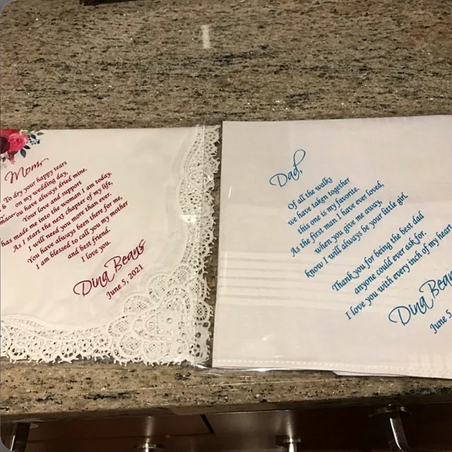 Egyéni Esküvői Hankies, Személyre Szabott Zsebkendő Ajándék A Szülőknek, Az Anyának És Menyasszonyi Ajándéknak, Ajándékkészletnek, Szerkeszthetőségnek - Image 5