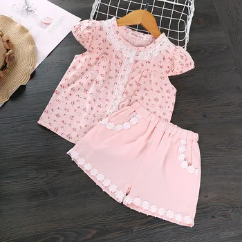 

Childrenswear 2020 Summer New Style CHILDREN'S Short-sleeved Clothes Set Pure Cotton Floral-Print Tops Two-Piece Set