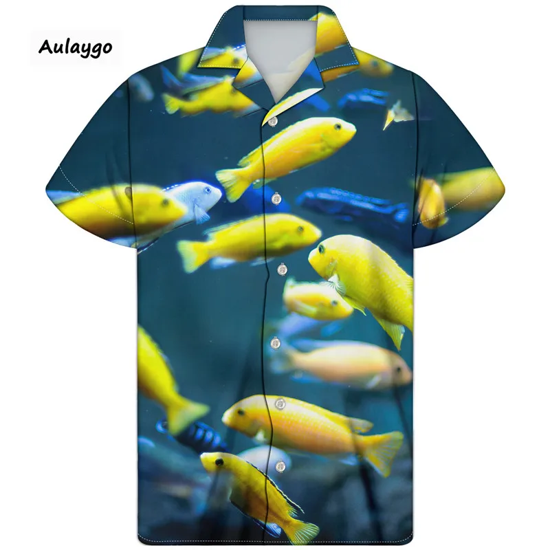 

Summer Man Shirt Ocean World Printed Turn-down Collar Short Sleeve Loose Breathable Hawaiian Shirt 2020 New Male Clothes