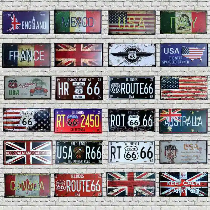 Route 66 стран флаг металлический автомобильный номерной знак жестяной винтажный