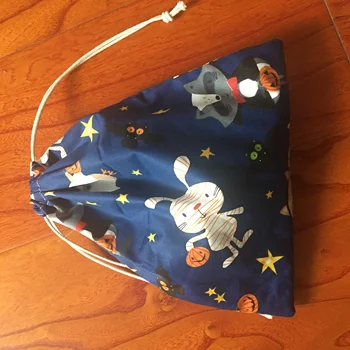 

1pc Cotton Drawstring Eco Pouch Organized Party Gift Bag Bat Pumpkin Halloween Navy YL0924e YI