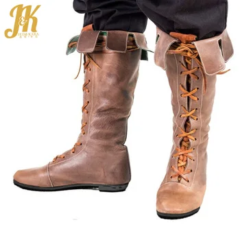 

JK Knee High Boots Women Flat Boot Ladies Pu Motorcycle Shoes Female Casual Round Toe Cross Tied Shoes 2020 Plus Size 34-48