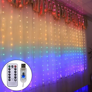

1.5x2M Light Decoration Curtain Rainbow Light Effect Garland Copper String Fairy Lights Remote Control For Room Decorative LED