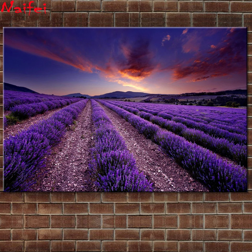Lavender Field Home Decoration diamond painting Provence Landscape embroidery Sunset Glow Purple mosaic art | Дом и сад
