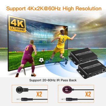

HDMI Extender 60M 4K for HDMI 2.0 Over Single Cable CAT5e/6A 4Kx2K@60Hz Compatible HDMI 2.0HDCP 2.2 /DVI 1.0 Bi-Directional IR