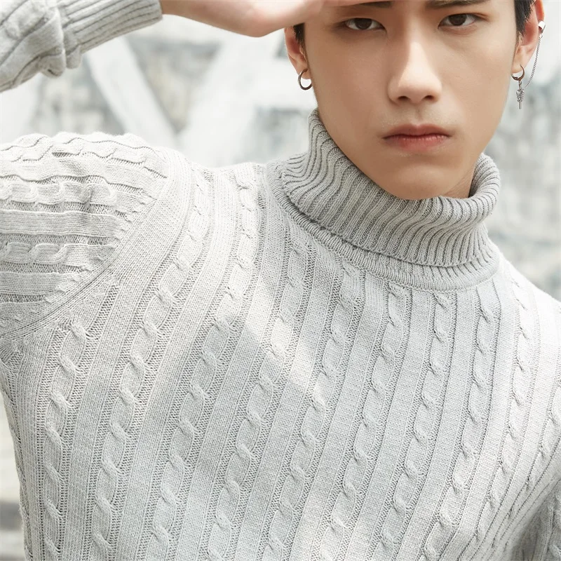

Autumn Winter Thermal Slim Turtleneck Sweater Male Trend Thick Solid Pullover Sweater Men Knitted Blending Casual Shirt Costumes