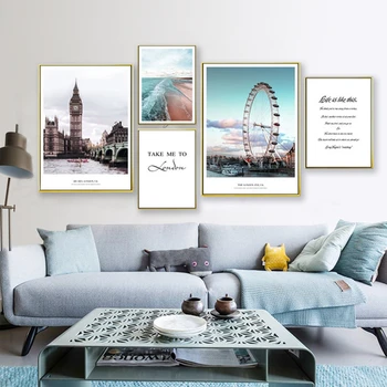 

Modern Travel Poster London City Landscape Canvas Paintings Print Typography Wall Art Pictures for Living Room Home Office Decor